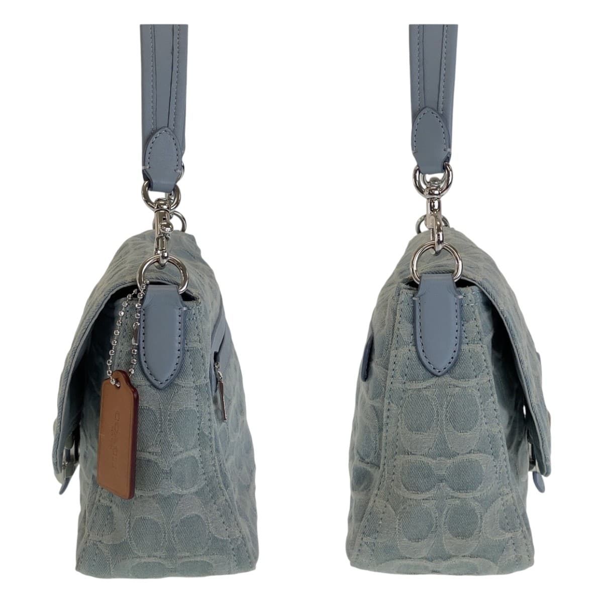 美品 COACH コーチ シグネチャー スカイブルー シルバー金具 デニム 