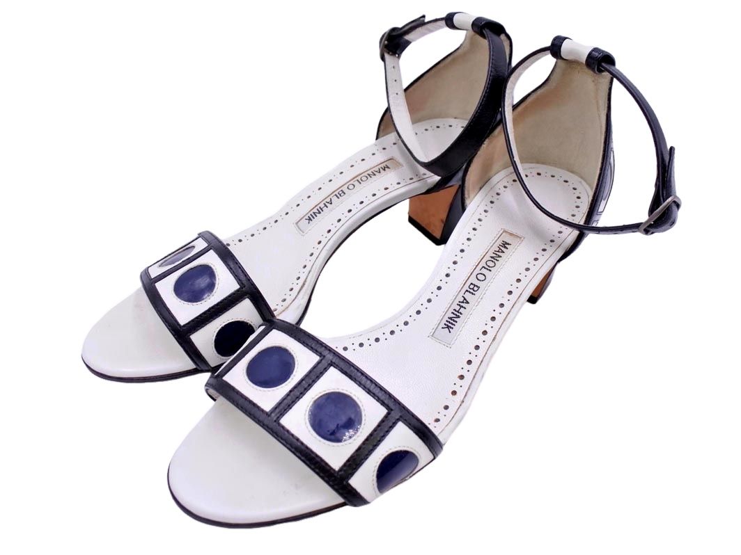 MANOLOBLAHNIK マノロブラニク アンクルストラップ サンダル size36 23ｃｍくらい |濃紺ｘ白 ◆◎レディース