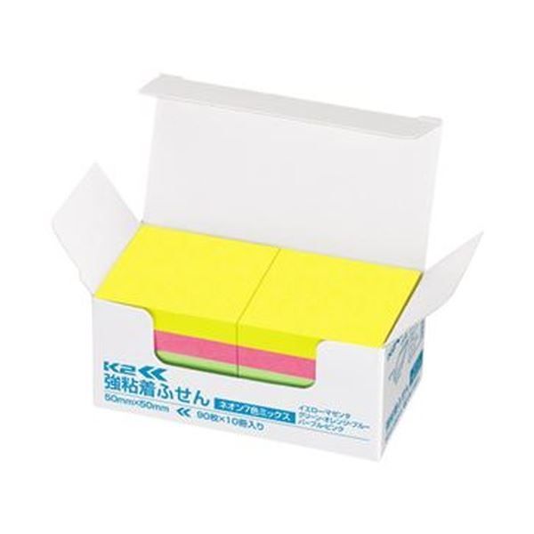 まとめ コクヨ 強粘着ふせんKK2L50×50mm ネオン 7色 K2メ-KN5050X10 1パック 10冊 ×10セット