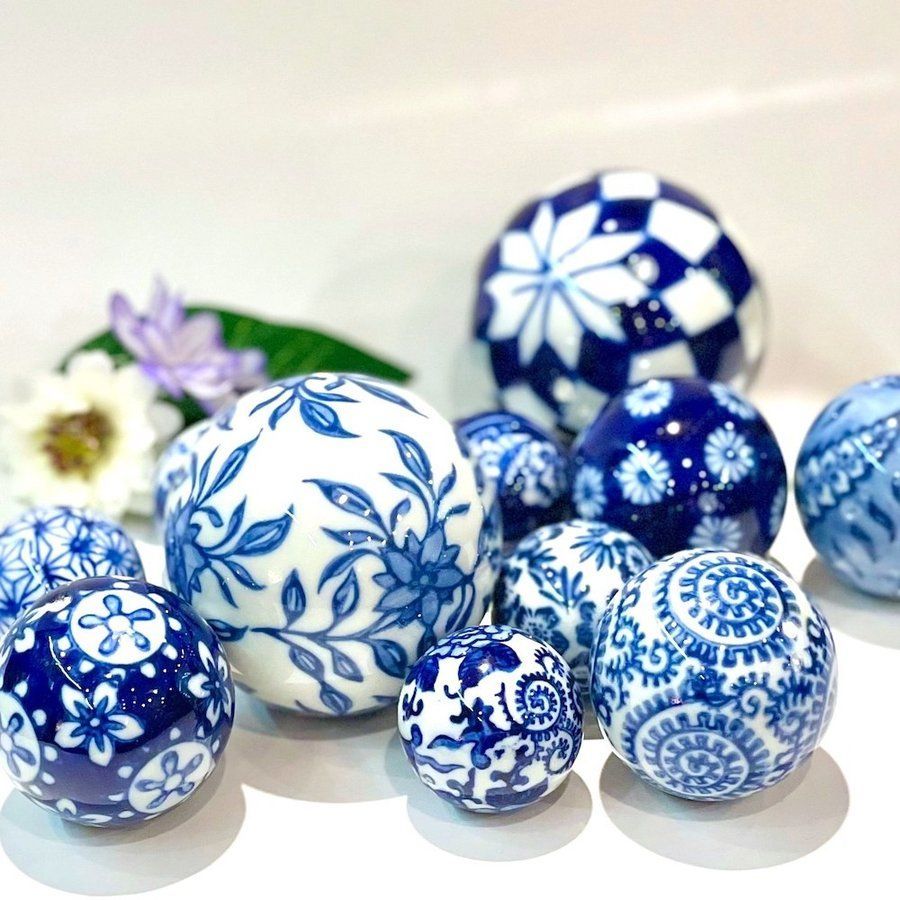 定番の中古商品 中サイズ 浮き球 青花 3個セット 納涼 花手水 浮き玉 アソート 工芸品