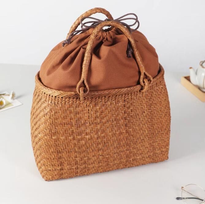 職人手作り/高級天然革　かごバッグ バスケット 籠 本革/牛革 編み上げ 手編み ハンドバッグ　トート ハンドバッグ 丈夫 限定版☆職人手作り⁄高級天然革 かごバッグ バスケット 籠 本革⁄牛革