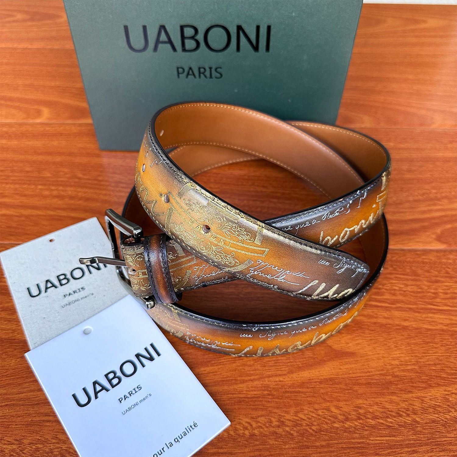 ベルト EU製 定価9万 UABONI ユアボニ 幻のパティーヌ 絶賛 高級 上品 