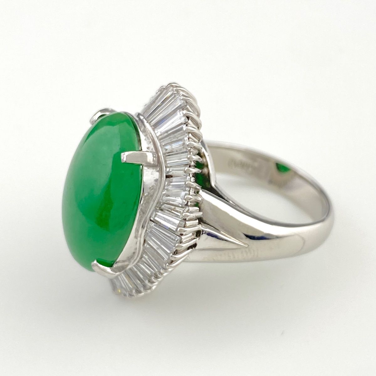 翡翠 デザインリング プラチナ 指輪 メレダイヤ リング 15号 Pt900  