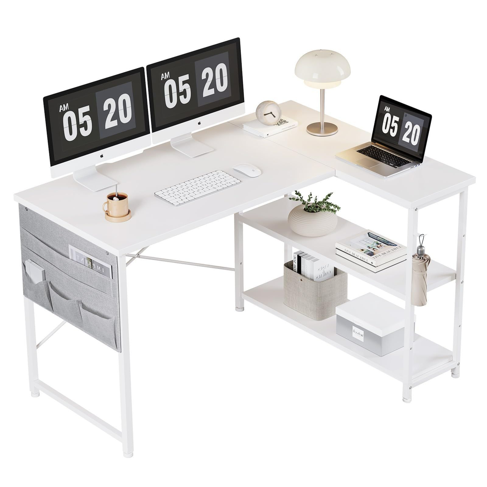 子 ban 勉強机 パソコンデスク hc ゲーミングテーブル desk computer 学習机 幅107cm desk 右棚左棚 ゲーミングデスク 収納袋付き作業机 pcデスク 机 白い l字デスク YeTom
