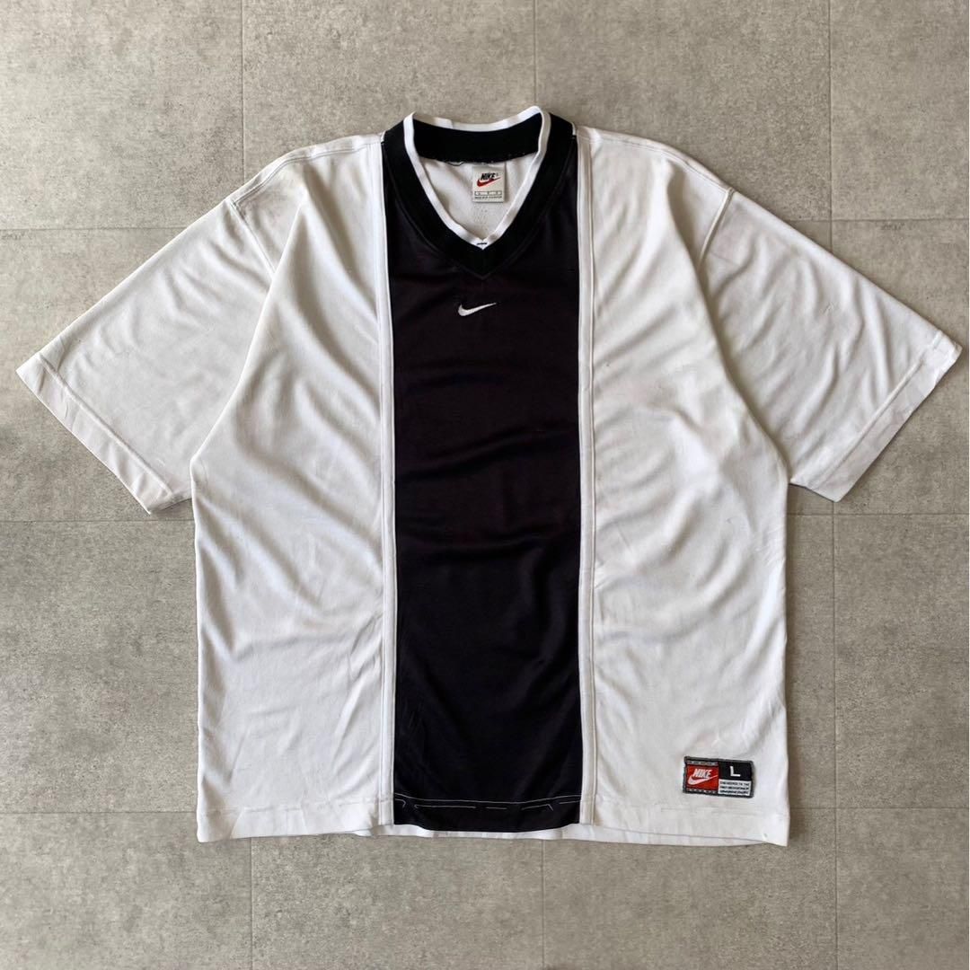 90s NIKE ゲームシャツ 白黒 M madeinUK サッカーNIKE 90s NIKE ゲームシャツ ユニフォーム サッカー tシャツ 白 黒 L