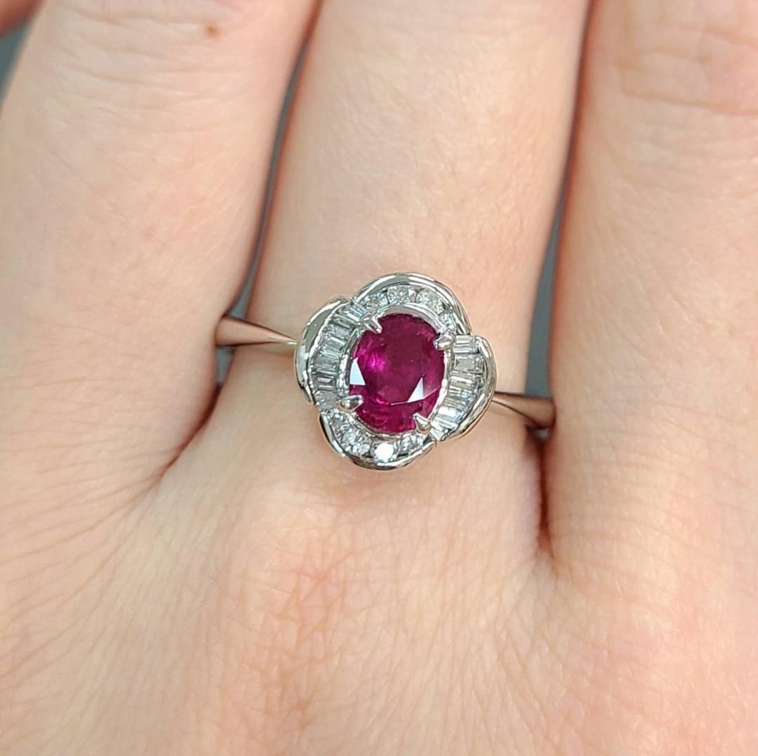0.9ct ルビー ダイヤモンド PT900 プラチナ リング 鑑別書付 指輪 7月