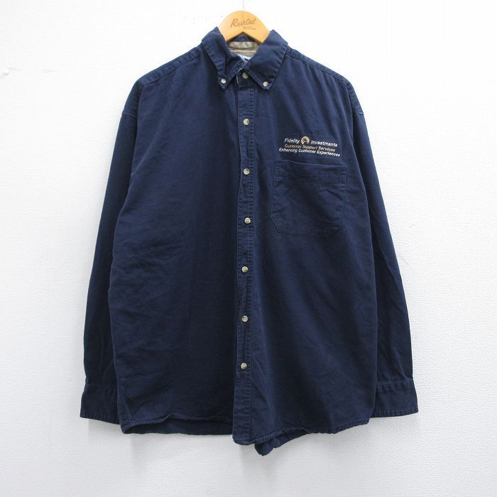 XL/古着 長袖 シャツ メンズ Fidelity コットン ボタンダウン 紺 ネイビー 25mar05 中古 トップス