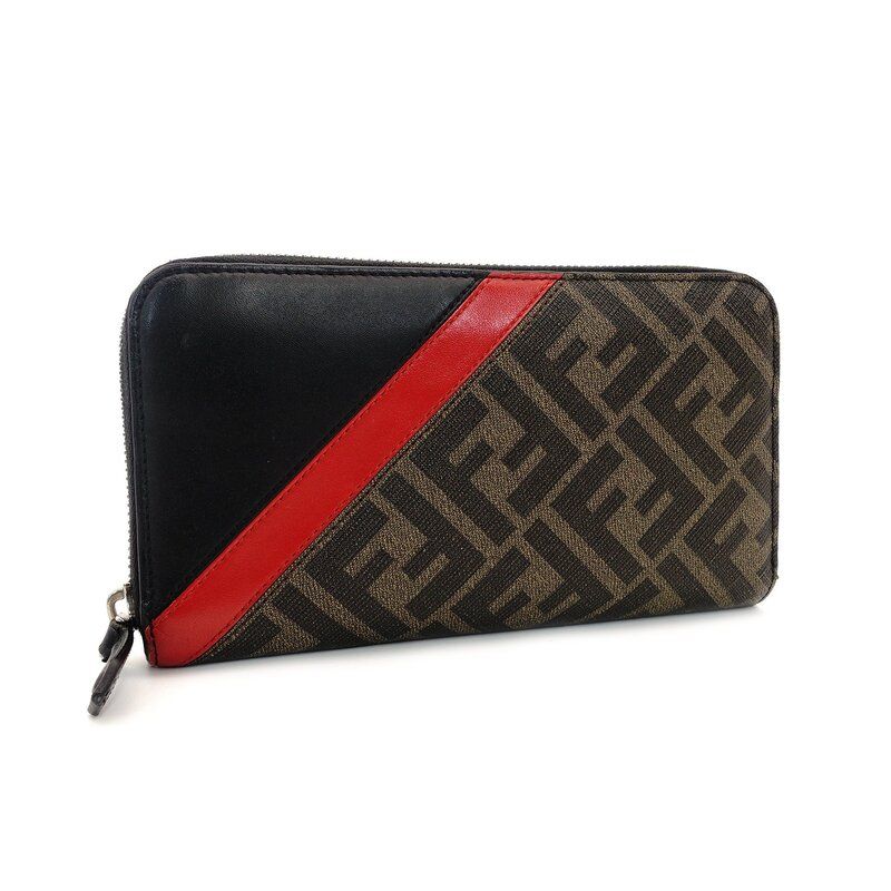 フェンディ FENDI 長財布 ズッカ ラウンドファスナー ブラウン×ブラック PVC レザー 財布 7-9-329