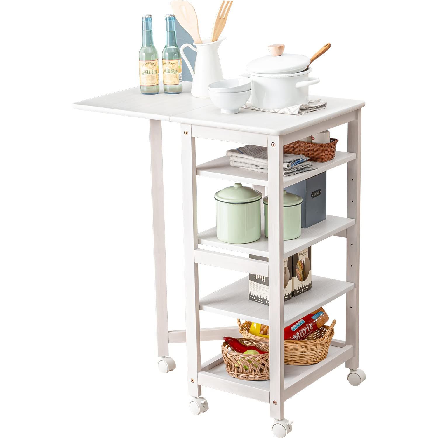 新着商品 幅70 奥行45 スリム シンプル 頑丈 高さ85 キャスター付 可動棚3枚 ホワイト 拡張天板 バタフライテーブル ストッカー 1台入り 棚 収納 キッチン VW-7985WS キッチンワゴン 萩原 Hagihara
