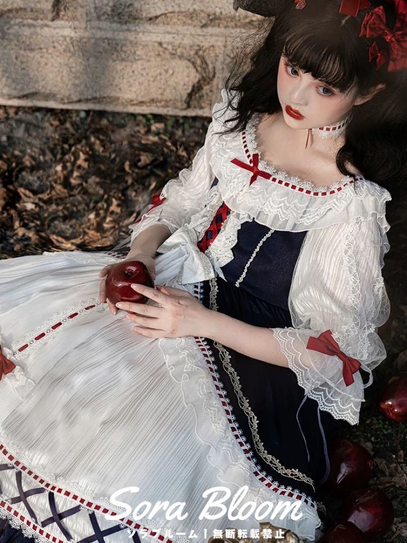 ロリータファッション♪白雪姫風ひざ丈ワンピース☆普段のお出かけや女子会にも！ ロリータファッション♪白雪姫風ひざ丈ワンピース☆普段の