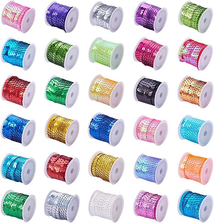 PandaHall Elite ミックス 約30ロール/セット 6mm スパンコール マルチカラー プラスチック製 キラキラ クラフト用品 丸い 手作り用品 DIY用( スパンコールリボン 30色 150m)