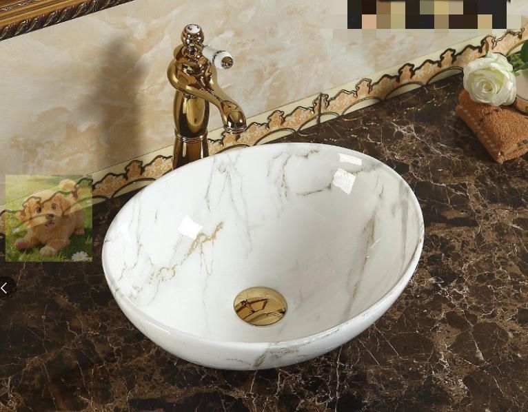 洗面ボウル 混合水栓 セット 小型 おしゃれ 陶器 洗面台 手洗い器 大理石の釉薬 ヨーロッパのレトロ 排水金具付き 手洗いボウル 楕円形