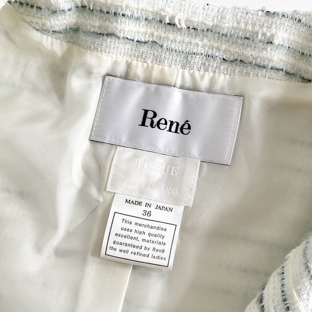 61i30 Rene ルネ TISSUE ツイードロングコート 4つポケット パール