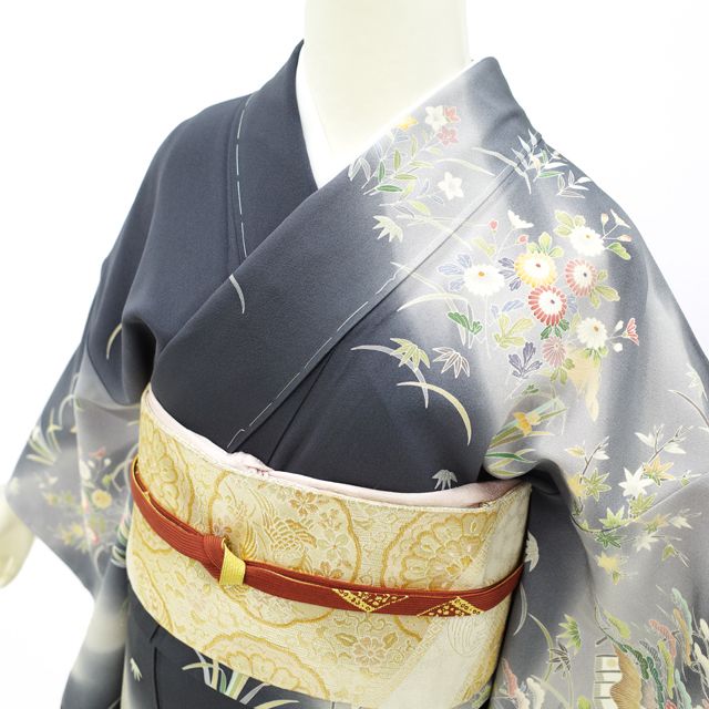 和田光正　金彩　紗綾形　横段　芝草　付け下げ　着物　075w p 和田光正 金彩 紗綾形 横段 芝草 付け下げ 着物 075w p