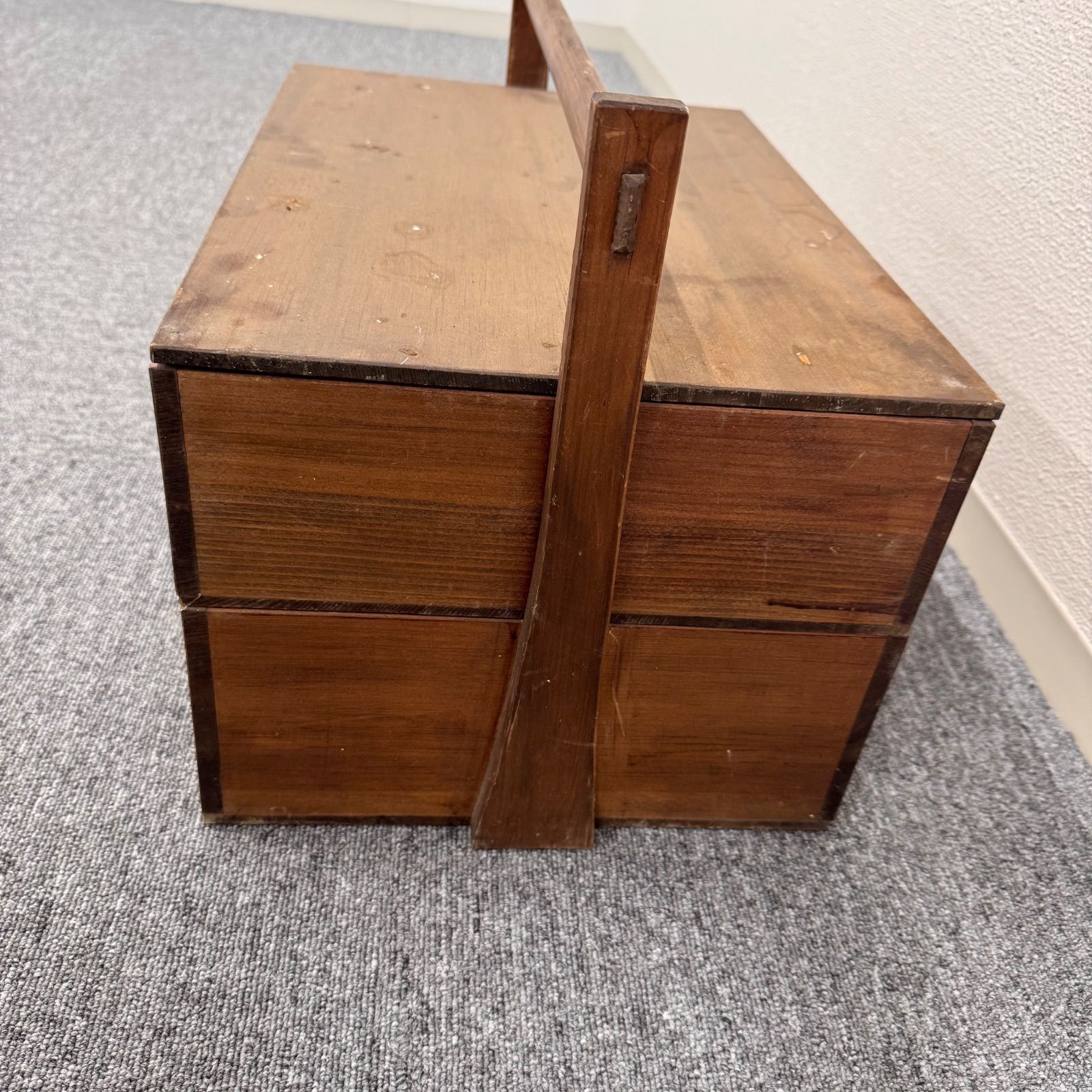 おかもち 木製 出前 出前 昭和レトロ 木製 収納 蓋付き 持ち