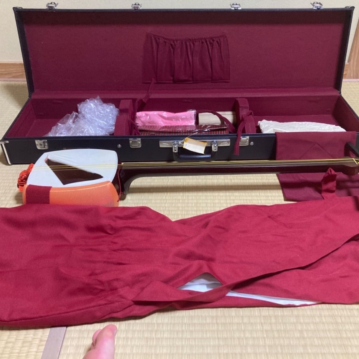 紅木 中棹 三味線 楽器、器材 子持ち綾杉胴 三味線用ハード 【個人出品