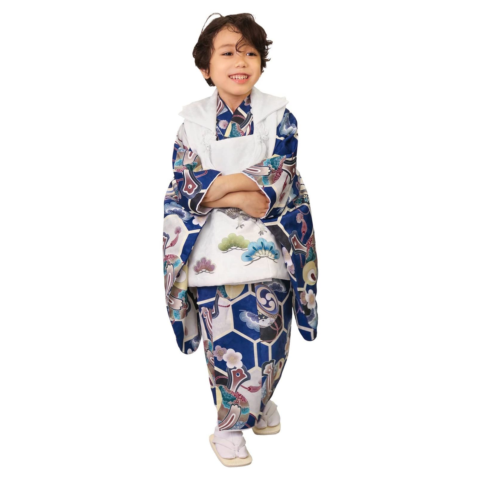 KYOETSU キョウエツ 七五三 3歳 着物 男の子 被布 フルセット しちごさん 5.紺青亀甲の雅趣 90-100cm