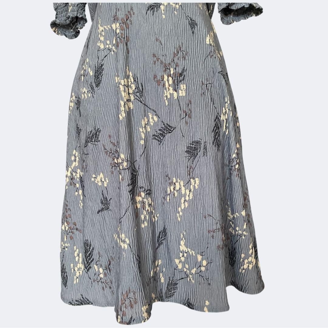 ◆DUSKダスク旅行にも最適シワにならないブルーグレー花柄フ ワンピースM NICORILABO_COM