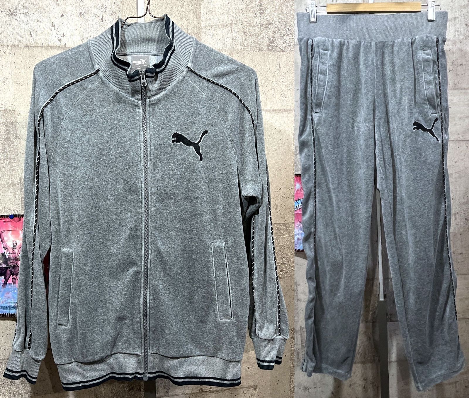 プーマ ベロア スウェット ジャージ 上下セットアップ L メンズ グレー