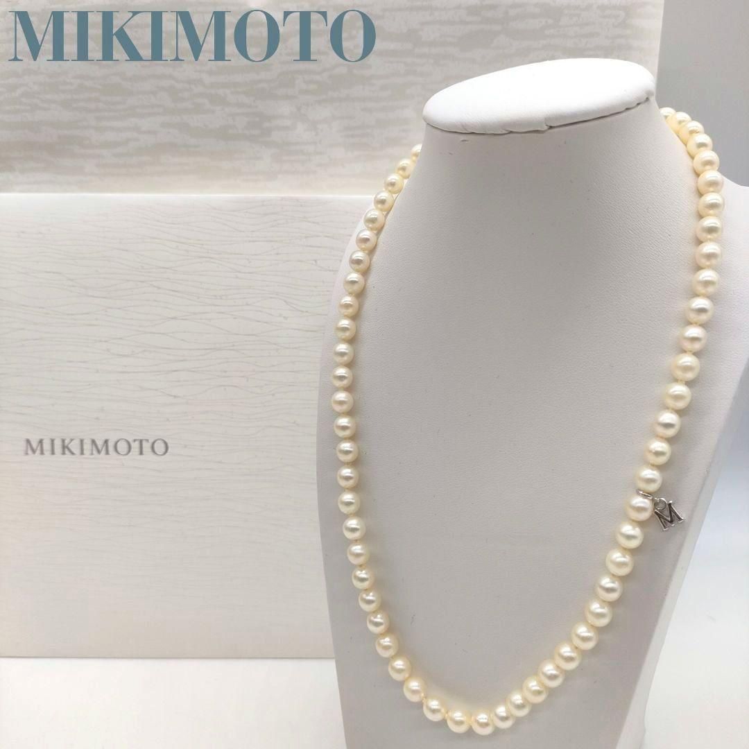 【美品★糸替え済】MIKIMOTO パールネックレス あこや真珠 Mチャーム付き ミキモト(MIKIMOTO)ミキモト アコヤパール ネックレス Mチャーム