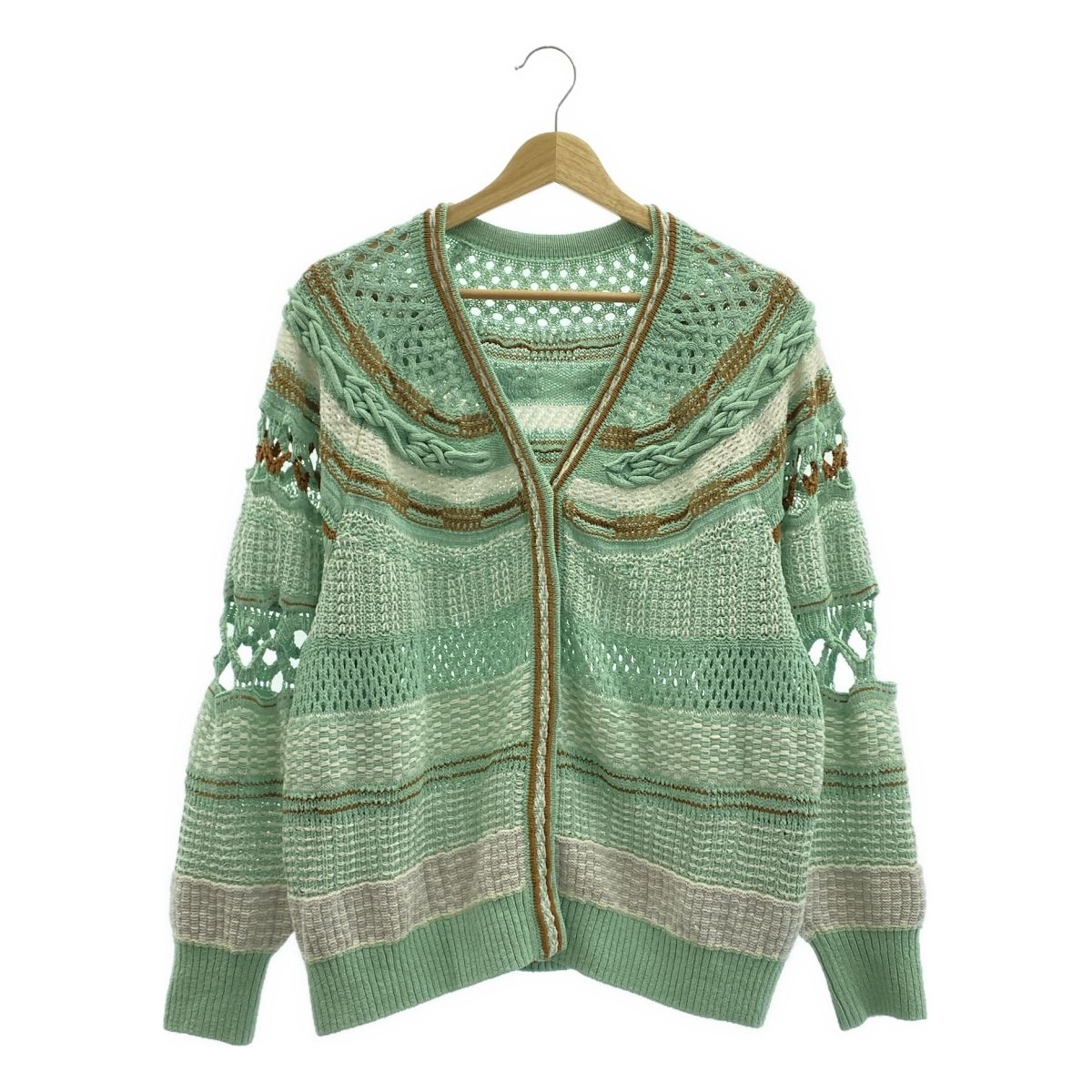 Mame Kurogouchi / マメクロゴウチ | 2023SS | Bamboo Basket Pattern Knitted Cardigan 花籠 カーディガン | 1 | グリーン系 | レディース Mame Kurogouchi / マメクロゴウチ | 2023SS | Bamboo Basket Pattern
