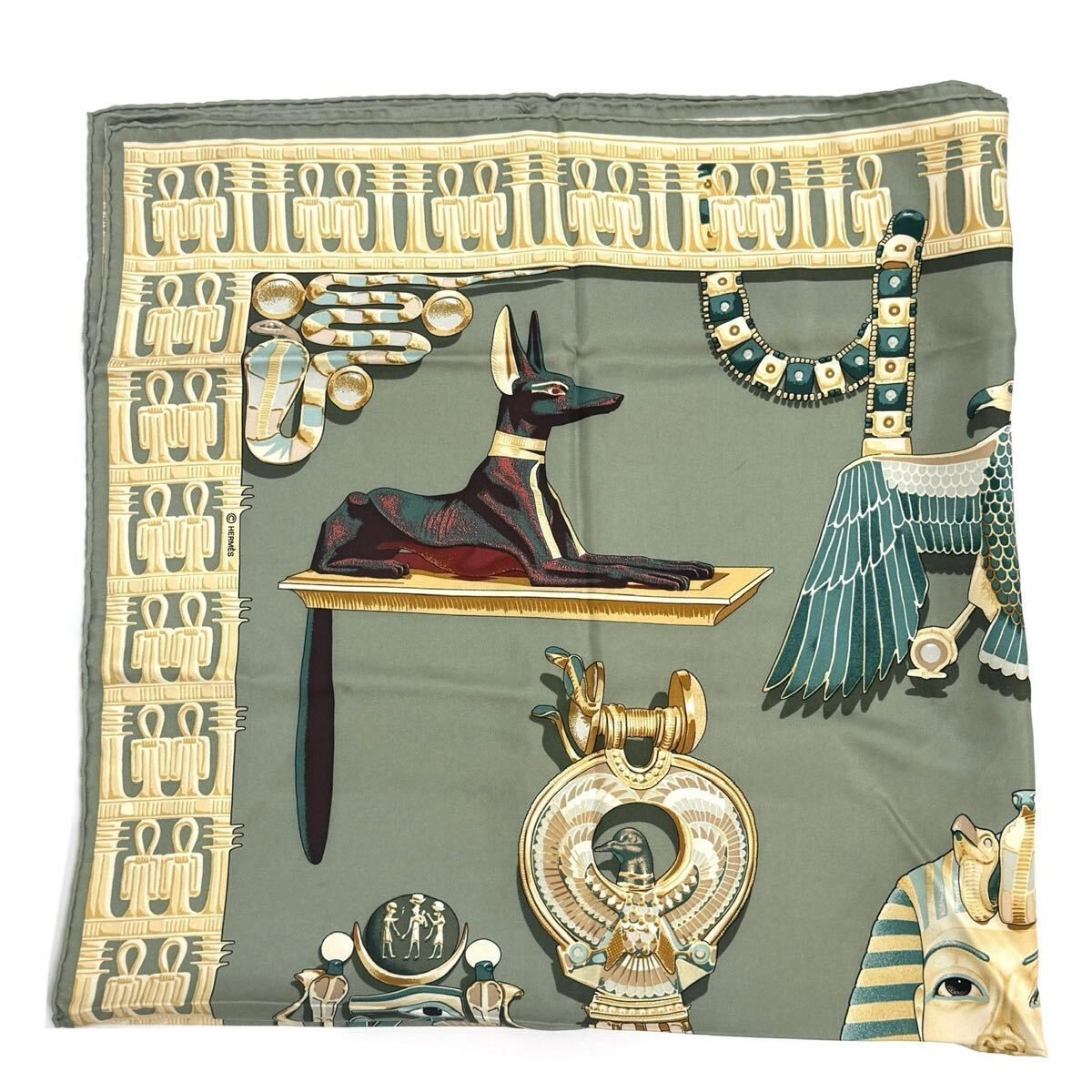 エルメス ツタンカーメン TUTANKHAMUN カレ90 スカーフ カーキ