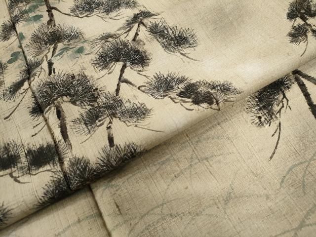 平和屋着物●訪問着　紬地　作家物　手描き　芝草枝松文　正絹　逸品　CAAW8225yc 平和屋着物○訪問着 紬地 作家物 手描き 芝草枝松文 正絹 逸品