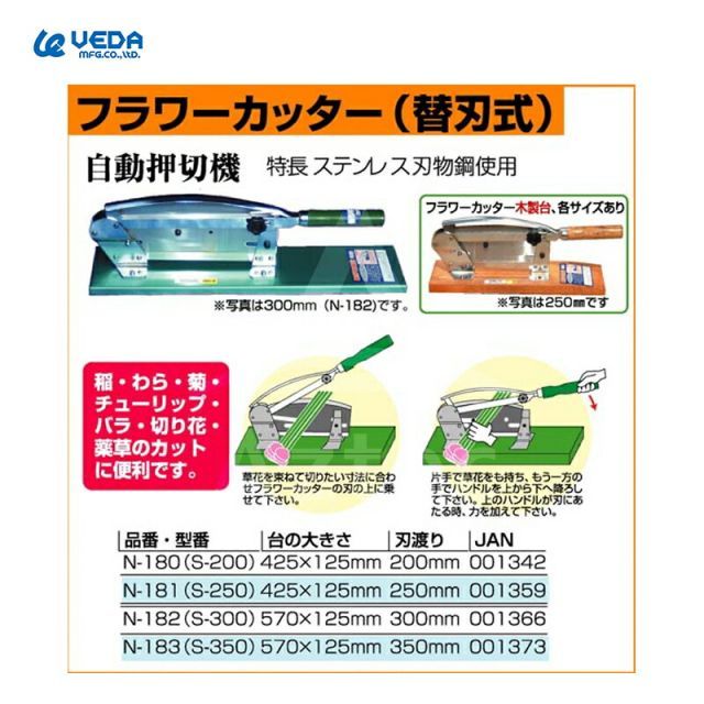 ウエダ製作所 フラワーカッター S-200 N-180 替刃式 刃渡り 200mm 台の大きさ 425×125mm