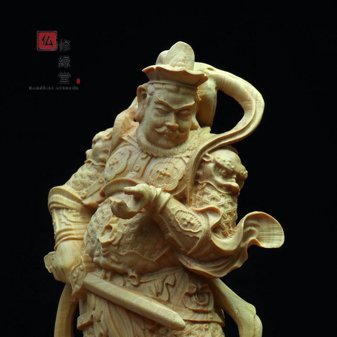 総柘植材　仏教工芸品　時代彫刻　一刀彫　極上彫　木彫仏像　四天王立像 仏教工芸品 四天王像 Q版 一式 四天王 総柘植材 時代彫刻 古美術