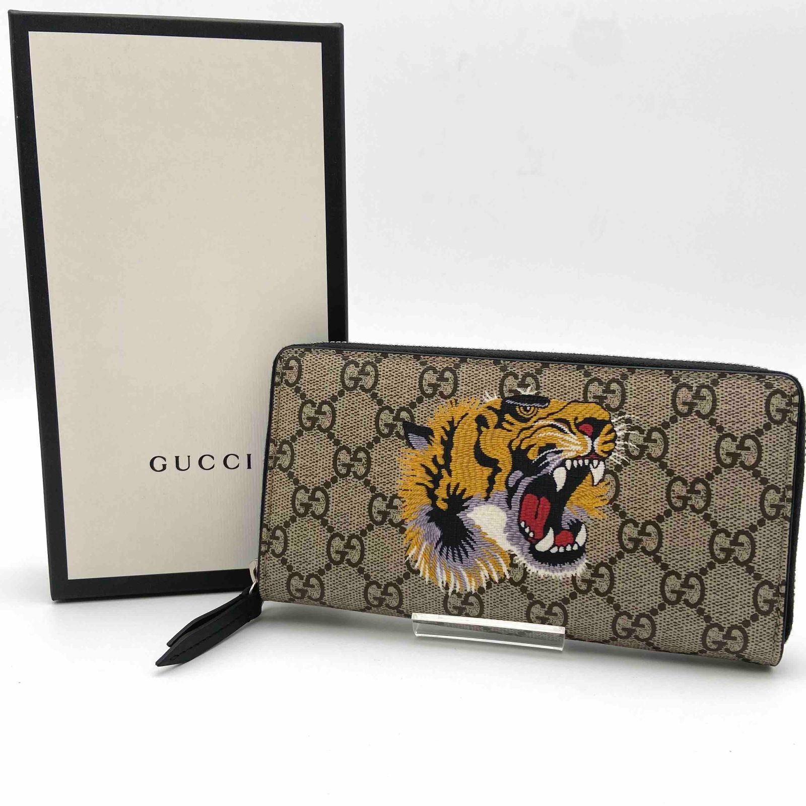 GUCCI グッチ 虎 タイガー GGスプリーム ラウンドファスナー 長財布 美品】グッチ 長財布 GGスプリーム×タイガー 虎 ラウンドファスナー