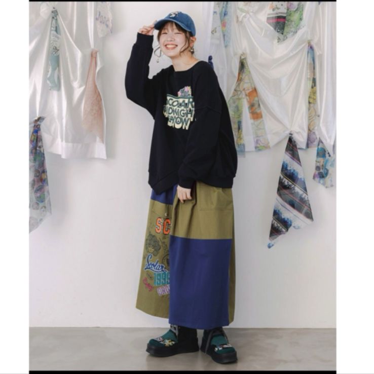 Scolar レトロ異素材バイ ワークスカート