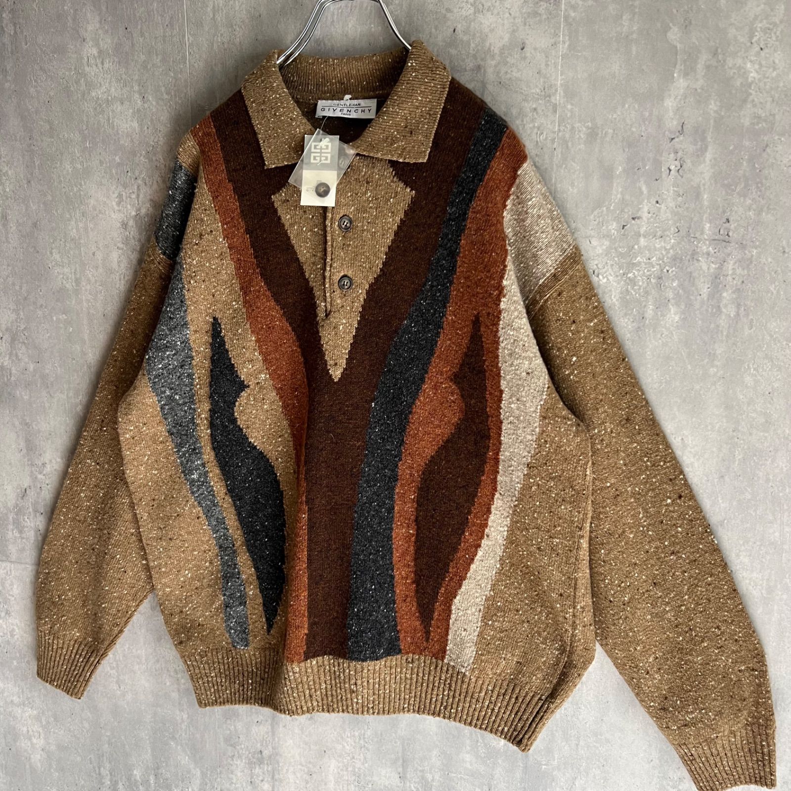 GIVENCHY GENTLEMAN ジバンシー イタリア製 ウールニット 長袖ポロシャツ アーカイブ アートピース Mサイズ