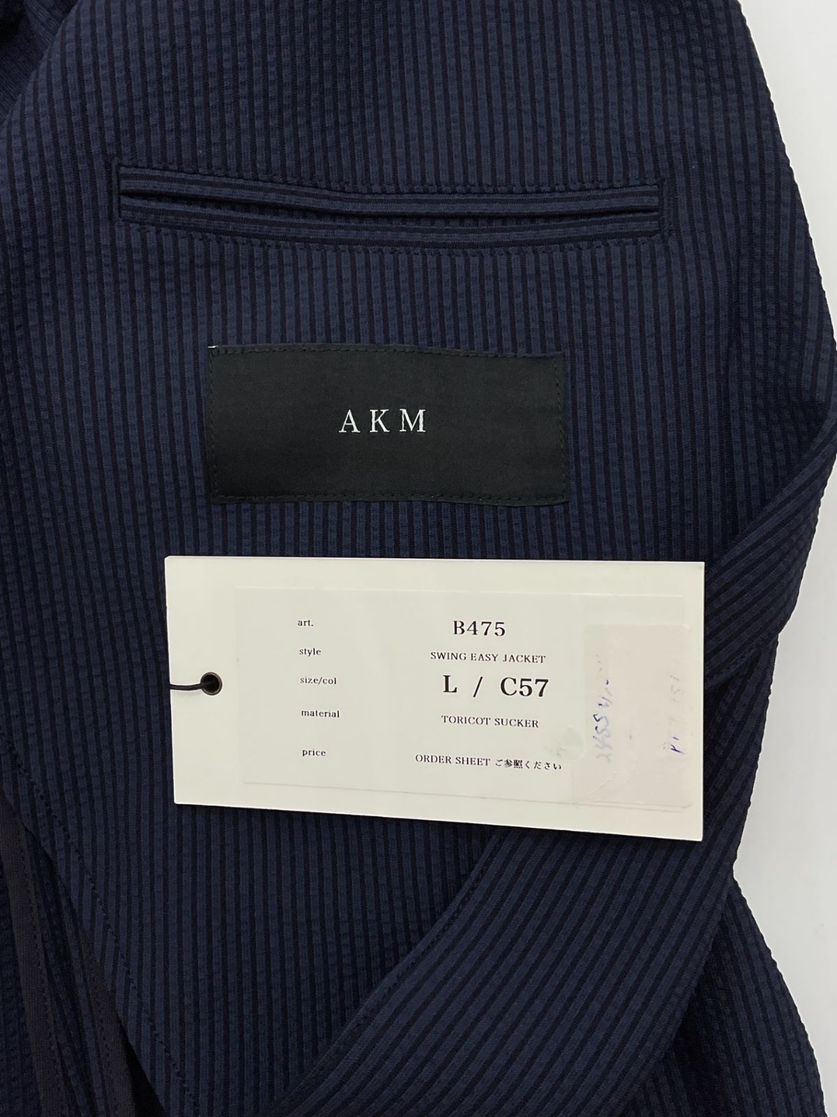 未使用 AKM L ネイビー TORICOT SUCKER SWING EASY JACKET サッカー 