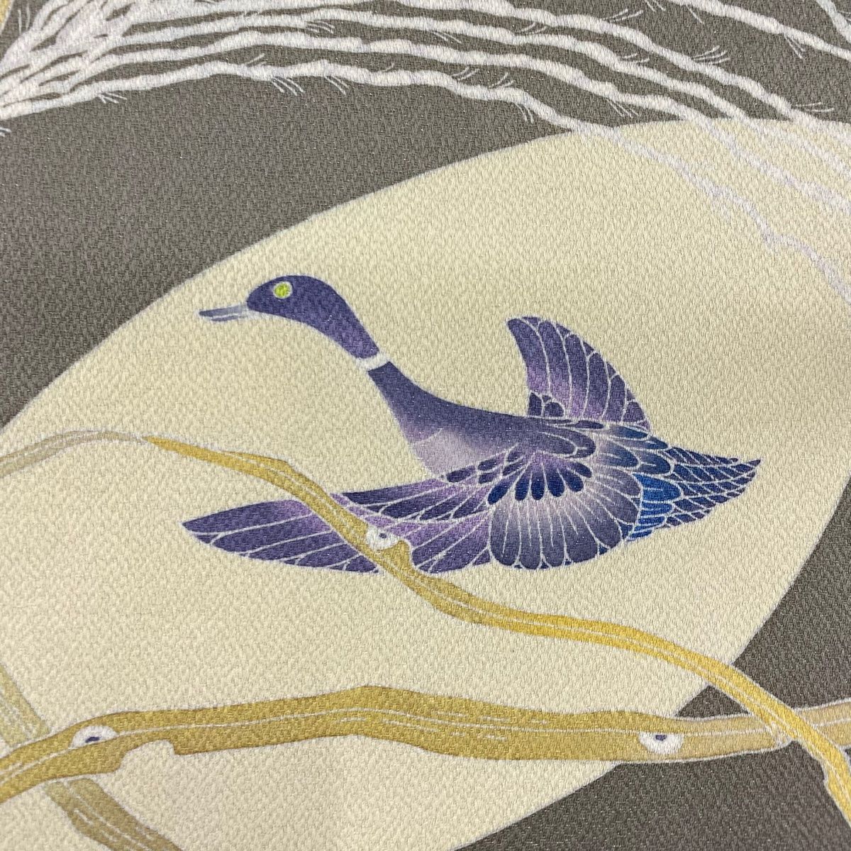 【お中元ギフト】 付け帯 名品 落款 作り帯 鳥 すすき 銀通し 灰茶 正絹