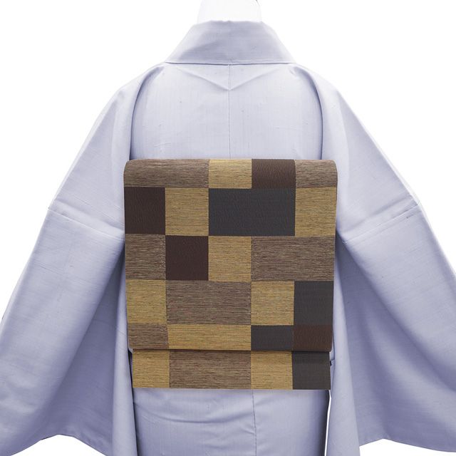 新古品】 袋帯 未使用 正絹 全通 京都 西陣 黄金ムガ蚕 野蚕糸 黄茶色