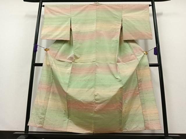 平和屋着物 上質な紬 単衣 横段文 正絹 AABA9532jh