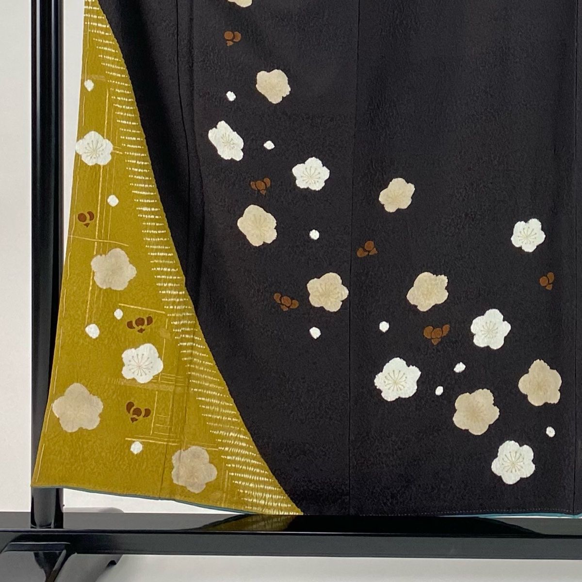 訪問着 身丈156.5cm 裄丈64cm M 袷 梅 幾何学模様 金彩 絞り 茶紫 正絹 秀品