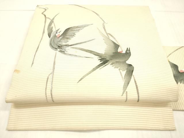 平和屋着物＊セミアンティーク 夏物 絽塩瀬 九寸名古屋帯 刺繍