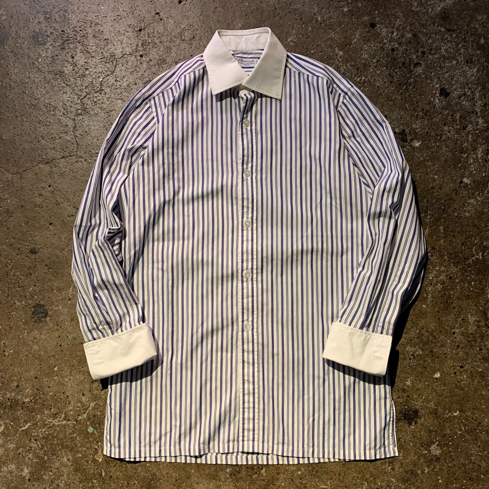 Charvet フランス製 クレリックシャツ ストライプ柄 ダブル Charvet フランス製 クレリックシャツ ストライプ柄 ダブル