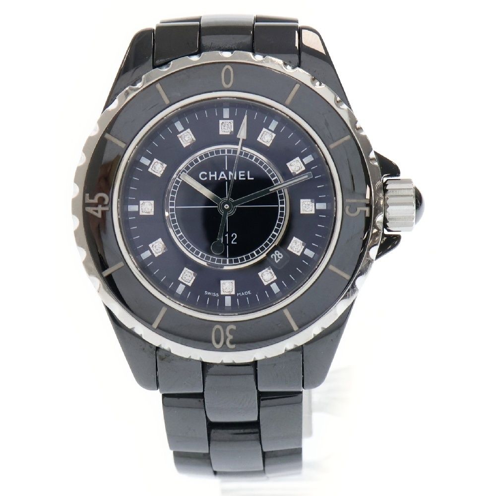 CHANEL シャネル J12 33mm 12P ダイヤ クォーツ 腕時計 レディース ブラック H1625
