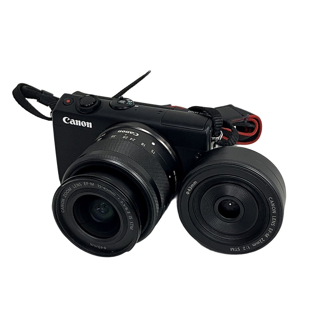 Canon EOS M100 ダブルレンズキット ミラーレス一眼カメラ 15-45mm 22mm キャノン 良好 S10466302