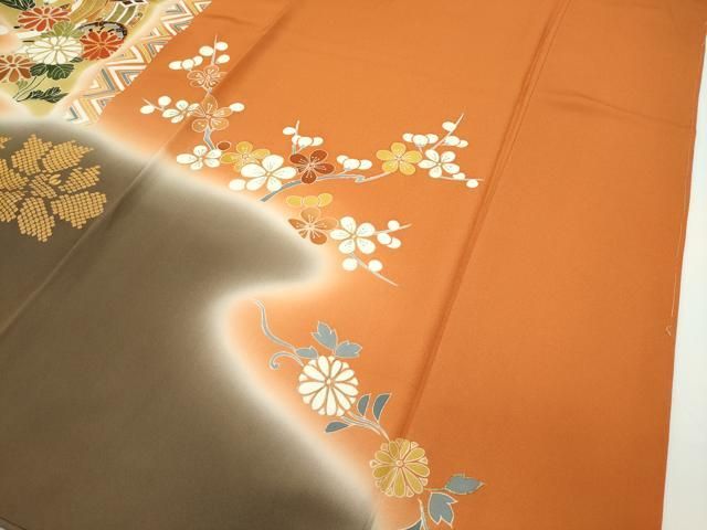 平和屋本店■極上　創業460年・千總　振袖　駒刺繍　御所車鴛鴦飛鶴花文　暈し染め　金彩　そごう扱い　反端付　逸品　未使用　CZAA2072s5 平和屋本店□極上 創業460年・千總 振袖 駒刺繍 御所車鴛鴦飛鶴花文 暈