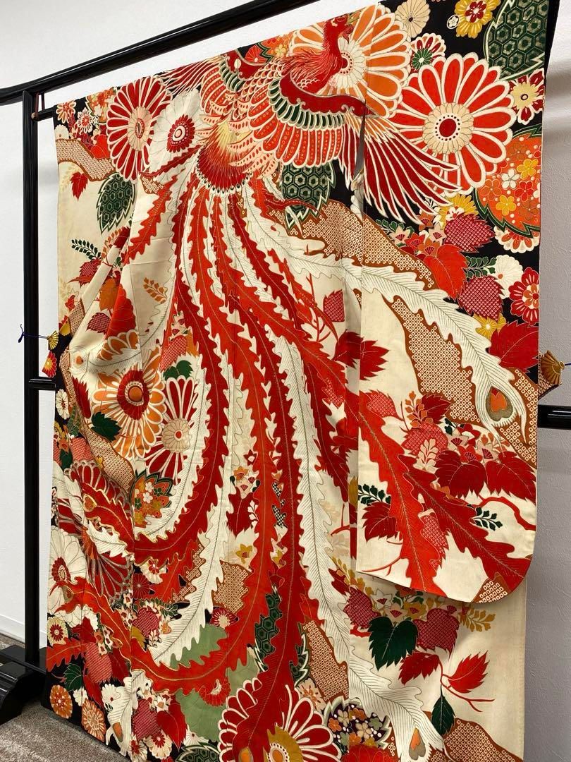 アンティーク 振袖 金駒 金彩 刺繍 正絹 鳳凰 身丈162cm - メルカリ