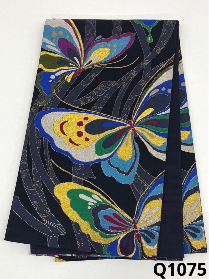 袋帯 蝶 金糸 正絹 六通 振袖などにも Q1075