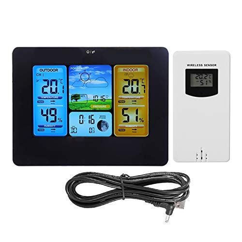 気象観測所、デジタル気圧計、温度モニター湿度計予報ステーション、屋内用、屋外用(ユニセックス-黒)