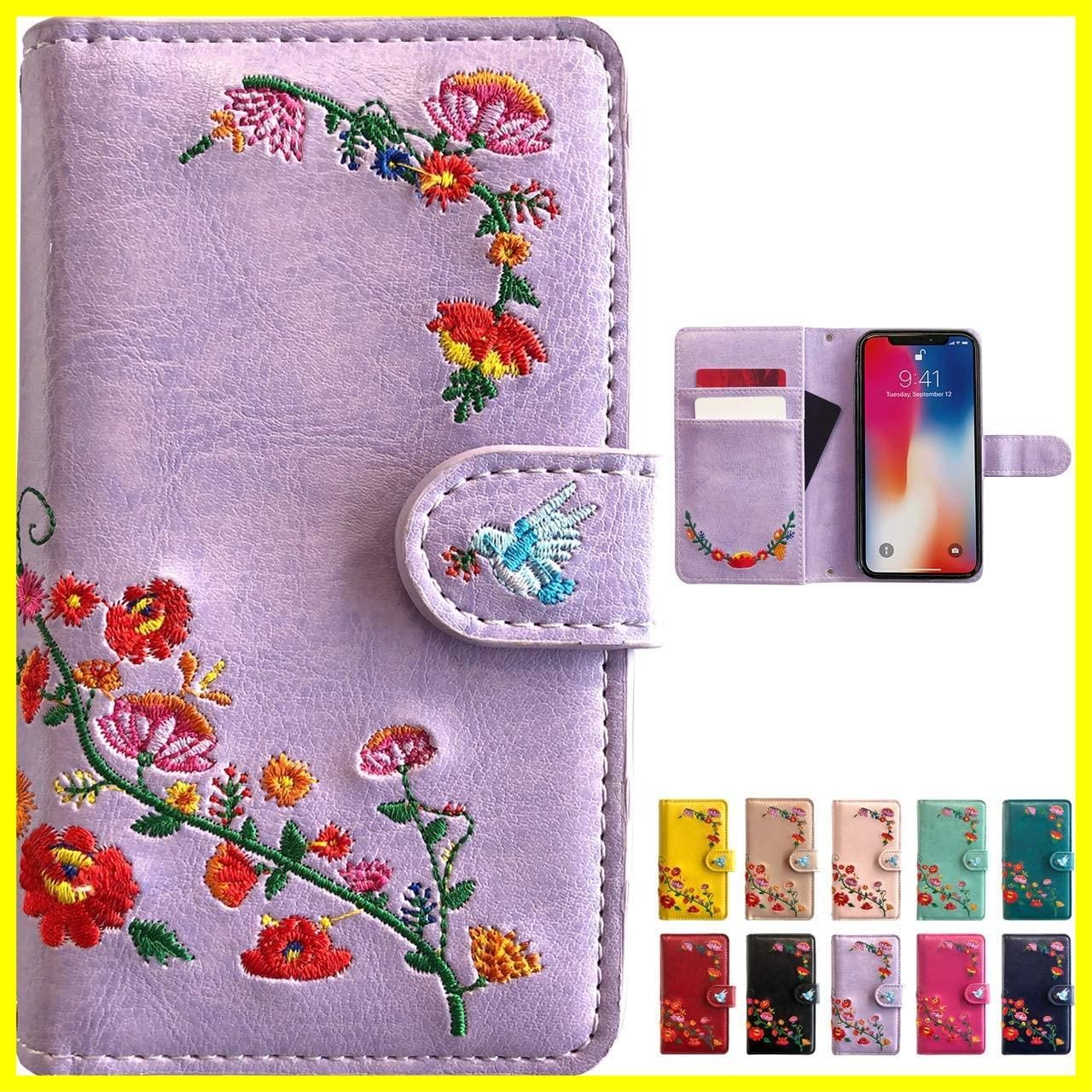 【特価商品】カバー 手帳型 ケース ケース カバー 【ラベンダーパープル】 花刺繍 [内側黒TPU] SC-41Aケース SC-41Aカバー SCV48 SCV48ケース SCV48カバー SC-41A SC41A スマホケース スマホカバー A41 手帳