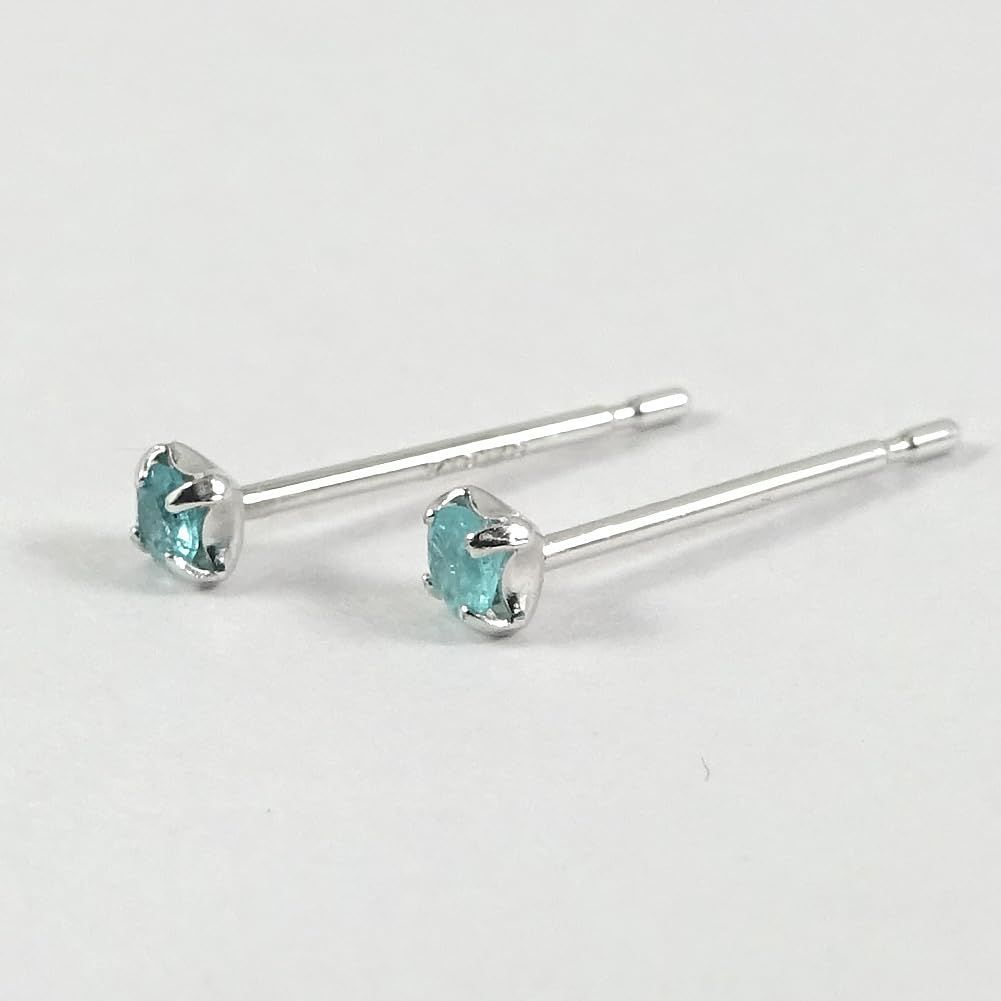 パライバトルマリンピアス K18WG 2mm / 計0.18ct ホワイトゴールド枠 ネオンブルー天然石 Paraiba Tourmaline  幻の稀少石 10月の誕生石