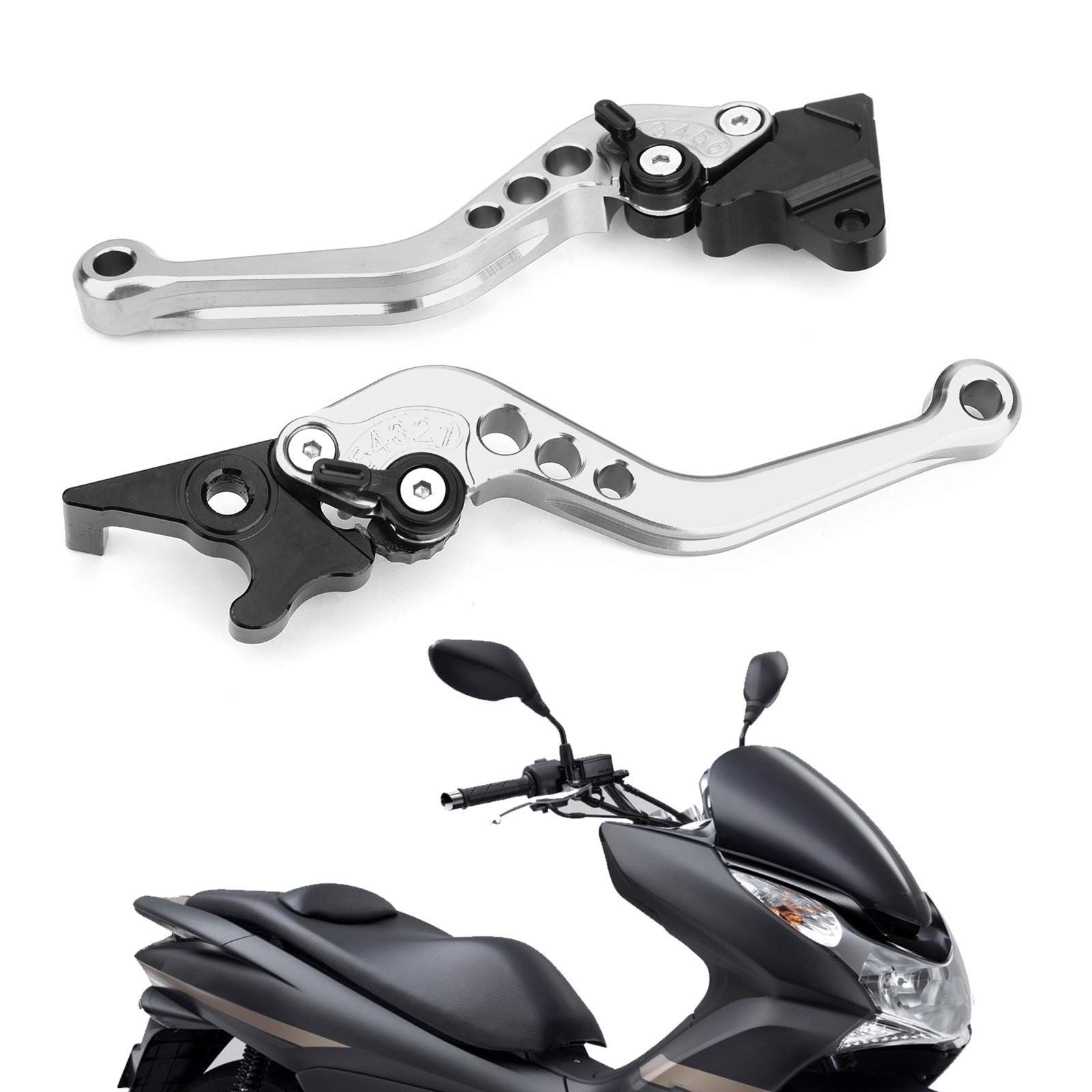 新品 Artudatech オートバイ用 1ペア 左+右 ホンダ用 PCX 125用 アルミニウム オートバイブレーキクラッチレバー シルバー