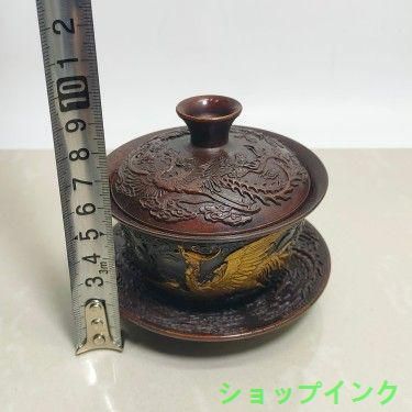 銅器 中国茶器 龍鳳呈祥銅鎏金三才蓋碗 茶碗 カップ 工芸品 置物 銅器 中国茶器 龍鳳呈祥銅鎏金三才蓋碗 茶碗 カップ 工芸品 置物