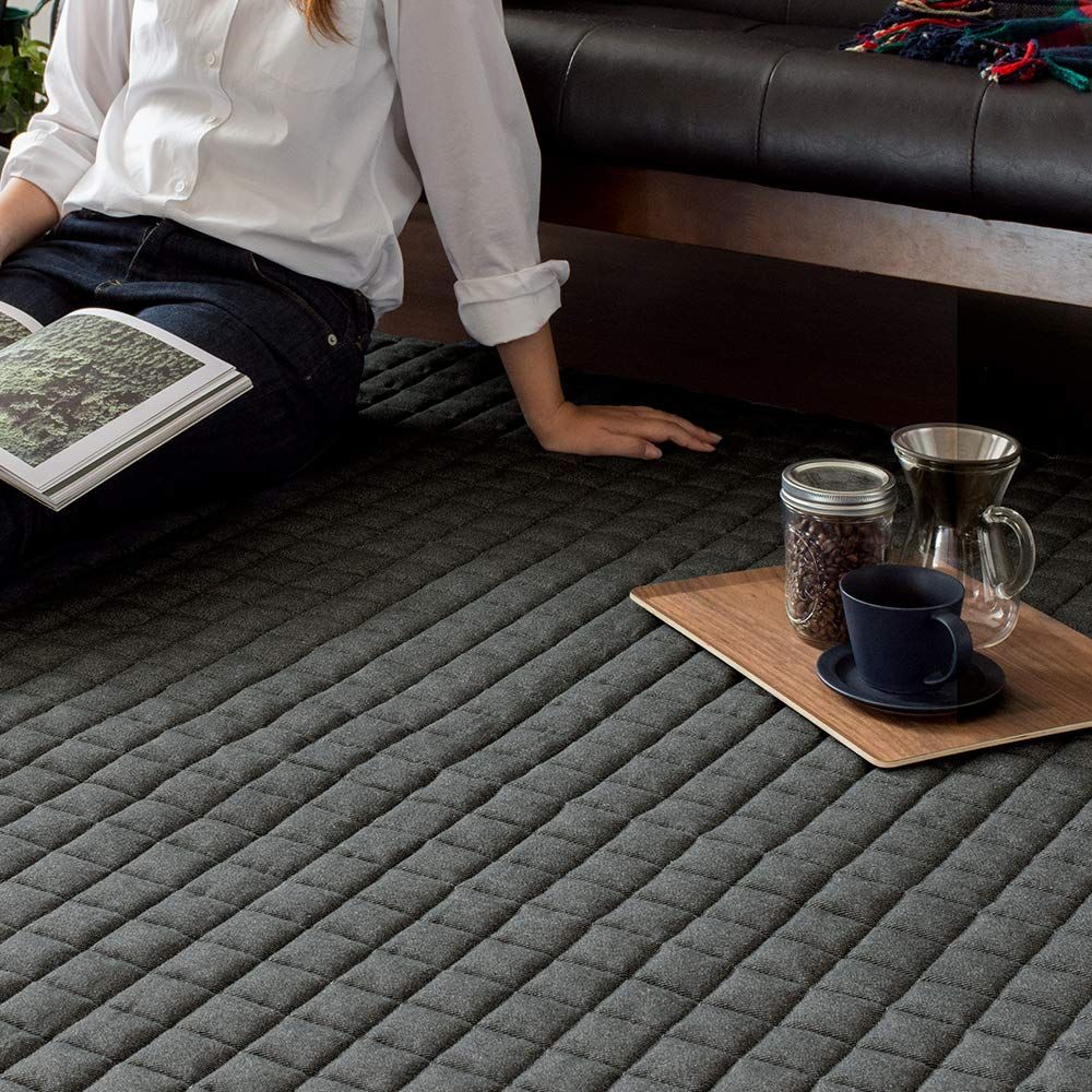 エア リゾーム ラグ ラグマット らぐ 洗える おしゃれ キルトラグ センターラグ リビングマット デニムデザインラグ 130×190cm ブラック